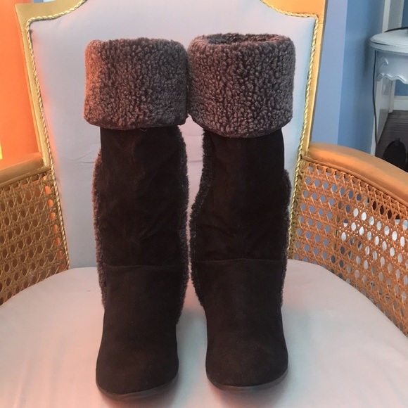 Rampage  Carissa black velvet gray faux fur fold over knee high boots  size 7 - Picture 10 of 12